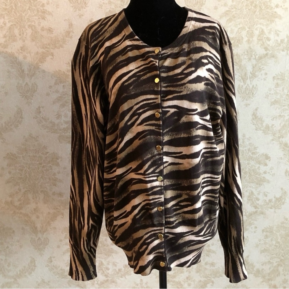 Jones New York Tiger Print Button-Up Cardigan